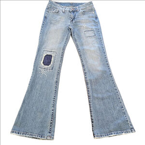 Bongo Vintage Women's Junior's Low-Rise Flared Lace & Rhinestones Jeans, 7
